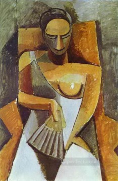 パブロ・ピカソ Painting - 扇子を持つ女性 1908年 パブロ・ピカソ